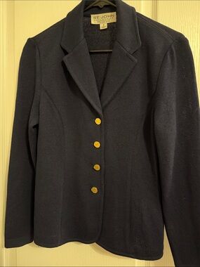 St. John Navy Knit Blazer with Gold Buttons - Tailored Notch Lapel